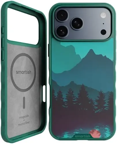 Smartish® iPhone 17 Pro Max MagSafe Case - Gripmunk Magnetic Slim Case [Yengil + Himoyalovchi] Apple iPhone 17 Pro Max uchun mikrofiber qoplamali yupqa tutqichli g‘ilof - Moving Mountains 