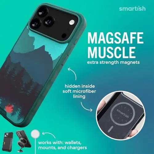Smartish® iPhone 17 Pro Max MagSafe Case - Gripmunk Magnetic Slim Case [Yengil + Himoyalovchi] Apple iPhone 17 Pro Max uchun mikrofiber qoplamali yupqa tutqichli g‘ilof - Moving Mountains - 3