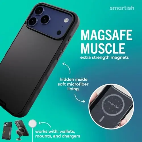 Smartish® iPhone 17 Pro Max MagSafe Case - Gripmunk Magnetic Slim Case [Yengil + Himoyalovchi] Apple iPhone 17 Pro Max uchun Mikrotolali astarga ega yupqa tutqichli gʻilof - Maxsus bosma - 4