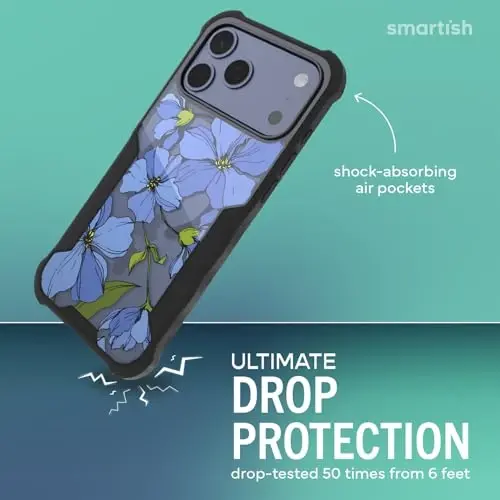 Smartish® iPhone 17 Pro Max MagSafe Case - Gripzilla Protective Magnetic Case for Men [Rugged + Tough] Military Grade Heavy Duty Grip Armor - Drop Tested for Apple iPhone 17 Pro Max - Blue Blossoms - 2
