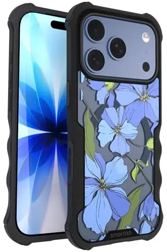 Smartish® iPhone 17 Pro Max MagSafe Case - Gripzilla Protective Magnetic Case for Men [Rugged + Tough] Military Grade Heavy Duty Grip Armor - Drop Tested for Apple iPhone 17 Pro Max - Blue Blossoms - 1
