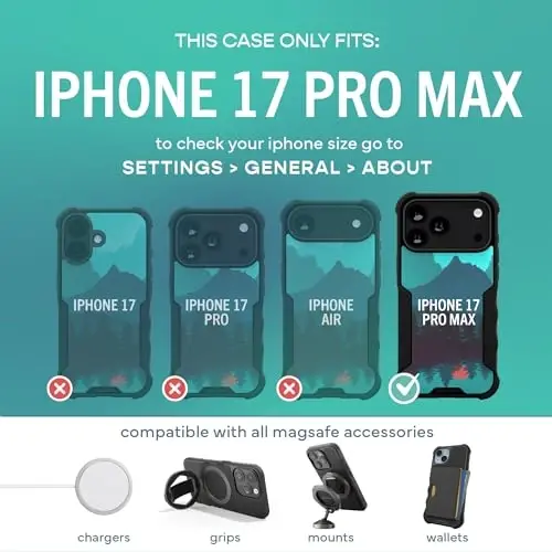 Smartish® iPhone 17 Pro Max MagSafe Case - Gripzilla Protective Magnetic Case for Men [Rugged + Tough] Military Grade Heavy Duty Grip Armor - Drop Tested for iPhone 17 Pro Max - Moving Mountains - 5
