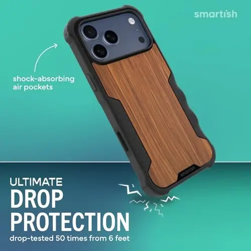 Smartish® iPhone 17 Pro Max MagSafe Case - Gripzilla Protective Magnetic Case for Men [Rugged + Tough] Military Grade Heavy Duty Grip Armor - Drop Tested for iPhone 17 Pro Max - Walnut Woods - SMARTISH (1)