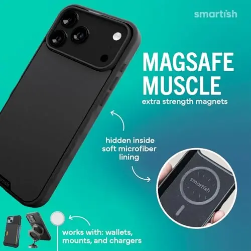 Smartish® iPhone 17 Pro Max MagSafe Case + MagSafe Wallet - Magnetic Slim Case - Thin Grip Cover with Detachable Wallet - Magnetic Card Holder for Apple iPhone 17 Pro Max - Black Tie Affair - 3