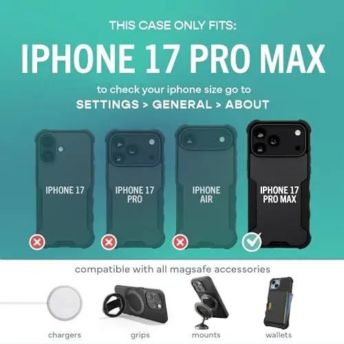 Smartish® iPhone 17 Pro Max MagSafe Case + Screen Protector - Magnetic Protective Case - Heavy Duty Armor Cover + 2-Pack Tempered Glass Screen Protectors for Apple iPhone 17 Pro Max - Black Tie Affair - 5