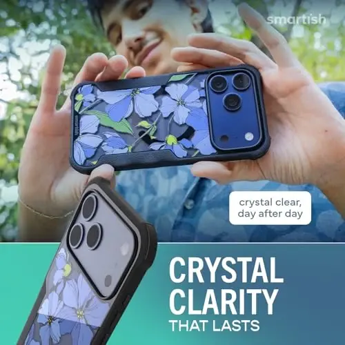 Smartish® iPhone 17 Pro Max MagSafe g‘ilofi - Erkaklar uchun Gripzilla himoya magnitli g‘ilofi [Mustahkam + Bardoshli] Harbiy darajadagi og‘ir yuk uchun mo‘ljallangan tutqichli zirh - Apple iPhone 17 Pro Max uchun tushish sinovidan o‘tgan - Moviy gullar - 4