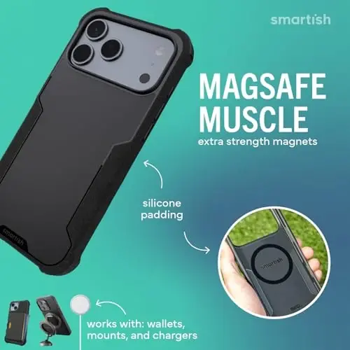 Smartish® iPhone 17 Pro Max MagSafe g‘ilofi - Erkaklar uchun Gripzilla himoyachi magnit g‘ilofi [Mustahkam + Bardoshli] Harbiy darajadagi og‘ir yuk tutqichli zirh - iPhone 17 Pro Max uchun tushish sinovidan o‘tgan - Maxsus bosma - 4