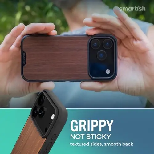 Smartish® iPhone 17 Pro Max MagSafe G‘ilofi - Gripmunk Magnetic Slim G‘ilofi [Yengil + Himoyalovchi] Apple iPhone 17 Pro Max uchun mikrofiber qoplamali ingichka tutqichli g‘ilof - Walnut Woods - 4