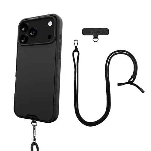 Smartish® iPhone 17 Pro Max MagSafe g‘ilofi + yelkadan osiladigan tasma - Apple iPhone 17 Pro Max uchun universal ajraladigan bo‘yin tasmasiga ega yupqa tutqichli g‘ilof - Black Tie Affair 