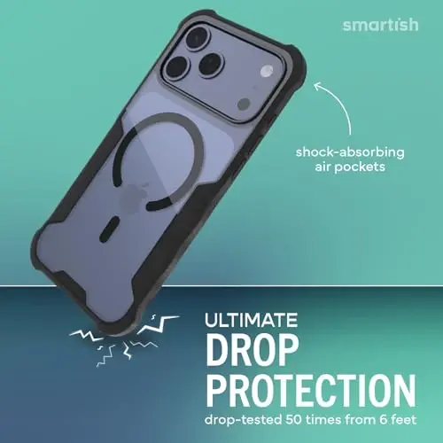 Smartish® iPhone 17 Pro Max MagSafe Kılıf - Erkekler için Gripzilla Koruyucu Manyetik Kılıf [Sağlam + Dayanıklı] Askeri Sınıf Ağır Hizmet Tipi Zırh - Apple iPhone 17 Pro Max için Düşme Testinden Geçmiş - Şeffaf Siyah - SMARTISH (1)