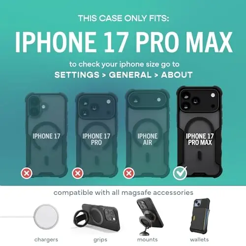 Smartish® iPhone 17 Pro Max MagSafe Kılıf - Erkekler için Gripzilla Koruyucu Manyetik Kılıf [Sağlam + Dayanıklı] Askeri Sınıf Ağır Hizmet Tipi Zırh - Apple iPhone 17 Pro Max için Düşme Testinden Geçmiş - Şeffaf Siyah - 5