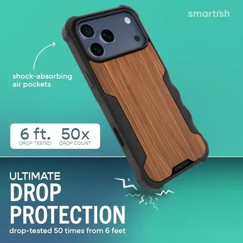 Smartish® iPhone 17 Pro Max MagSafe Case - Gripzilla Protective Magnetic Case for Men [Rugged + Tough] Military Grade Heavy Duty Grip Armor - Drop Tested for iPhone 17 Pro Max - Walnut Woods 