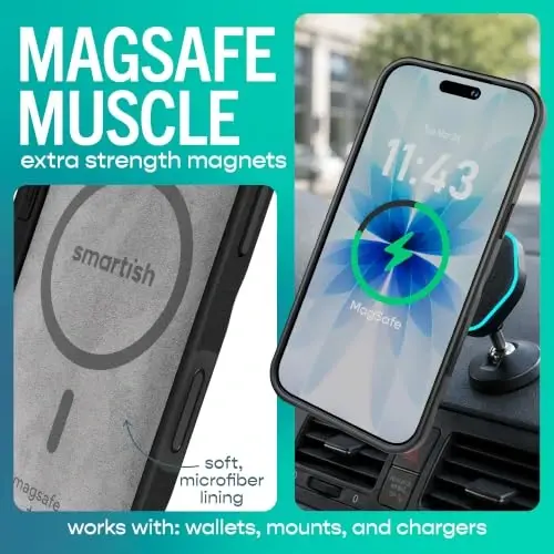 Smartish® iPhone 17 Pro Max MagSafe Case - Gripmunk w/Camera Control Protection, Magnetic Slim Case [Lightweight + Protective] Thin Grip w/Microfiber Lining for iPhone 17 Pro Max - Black Tie Affair - SMARTISH (1)