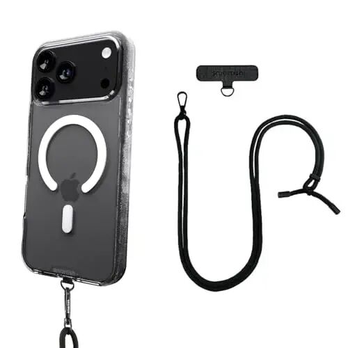 Smartish® iPhone 17 Pro Max MagSafe Clear Case + Crossbody Lanyard Strap - Magnetic Slim Case - Anti-Yellow Thin Grip Cover + Detachable Shoulder Neck Strap for Apple iPhone 17 Pro Max- Clearly Clear 