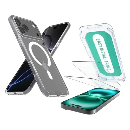 Smartish® iPhone 17 Pro Max MagSafe Clear Case + Screen Protector - Magnetic Slim Case - Anti-Yellow Grip Cover + 2-Pack Tempered Glass Screen Protectors for Apple iPhone 17 Pro Max - Clearly Clear 