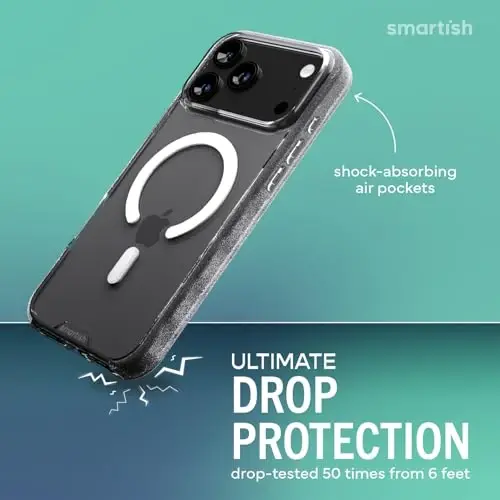Smartish® iPhone 17 Pro Max MagSafe Clear Case + Screen Protector - Magnetic Slim Case - Anti-Yellow Grip Cover + 2-Pack Tempered Glass Screen Protectors for Apple iPhone 17 Pro Max - Clearly Clear - 2
