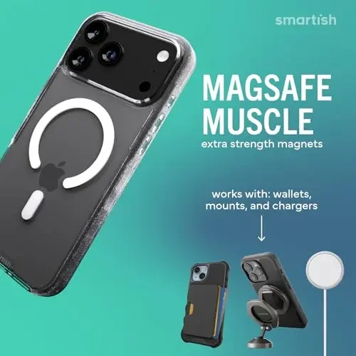 Smartish® iPhone 17 Pro Max MagSafe Clear Case + MagSafe Wallet - Magnetic Slim Case - Anti-Yellow Thin Grip Cover + Detachable Wallet - Magnetic Card Holder for Apple iPhone 17 Pro Max- Clearly Clear - 3
