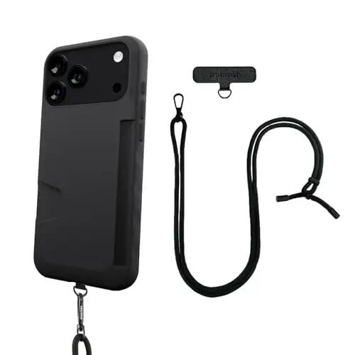 Smartish® iPhone 17 Pro Wallet Case + Crossbody Lanyard Strap - [Slim + Protective] Phone Case Credit Card Holder + Detachable Shoulder Neck Strap for Apple iPhone 17 Pro Max - Black Tie Affair 