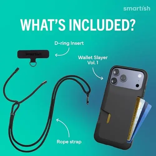 Smartish® iPhone 17 Pro Wallet Case + Crossbody Lanyard Strap - [Slim + Protective] Phone Case Credit Card Holder + Detachable Shoulder Neck Strap for Apple iPhone 17 Pro Max - Black Tie Affair - 2