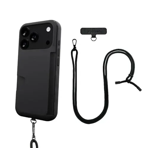 Smartish® iPhone 17 Pro Wallet Case + Crossbody Lanyard Strap - [Slim + Protective] Phone Case Credit Card Holder + Universal Detachable Shoulder Neck Strap for Apple iPhone 17 Pro - Black Tie Affair - 1