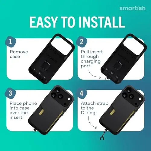 Smartish® iPhone 17 Pro Wallet Case + Crossbody Lanyard Strap - [Slim + Protective] Phone Case Credit Card Holder + Universal Detachable Shoulder Neck Strap for Apple iPhone 17 Pro - Black Tie Affair - 5