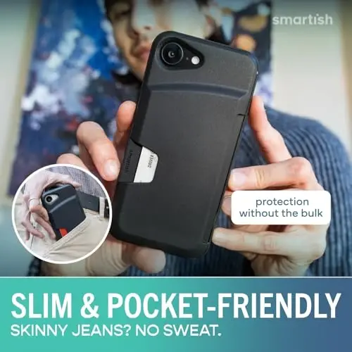 Smartish® iPhone 17e/16e Wallet Case + Screen Protector - [Slim + Protective] Phone Case Credit Card Holder + 2-Pack Tempered Glass Screen Protectors for Apple iPhone 17e/16e - Black Tie Affair - 5