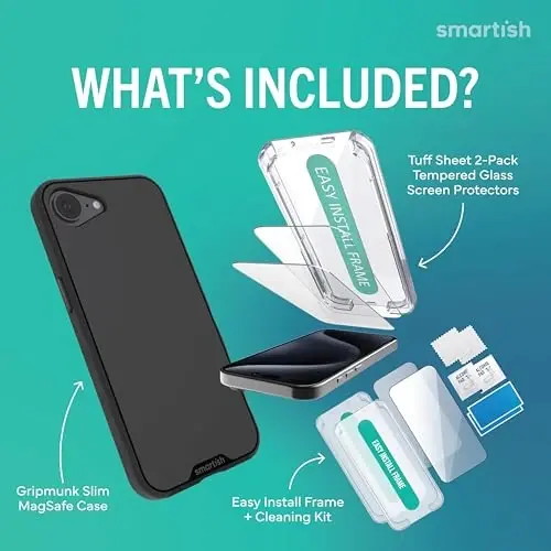 Smartish® iPhone 17e/16e Ғилофи - Gripmunk Магнитли Ингичка Ғилоф [Енгил + Ҳимоя қилувчи] Apple iPhone 17e/16e учун Микрофилер Астарли Ингичка Тутқичли Ғилоф - Қора Тантанали Иш - 2