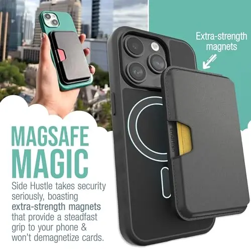 Smartish® iPhone 17e/16e Magnetic Case with MagSafe Wallet - Gripzilla - Magsafe Compatible Armor Grip Cover + Detachable Magnetic Credit Card Holder - Black Tie Affair - 3