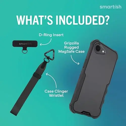 Smartish® iPhone 17e/16e MagSafe Case with Crossbody Lanyard Strap - Gripzilla - [Slim + Protective] Magnetic Armor Case with Universal Detachable Shoulder Neck Strap - Black Tie Affair - 2