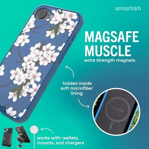 Smartish® iPhone 17e/16e MagSafe Case - Gripmunk Magnetic Slim Case [Lightweight + Protective] Drop Tested Thin Grip Cover with Microfiber Lining for Apple iPhone 17e/16e - Verry Cherry Blossom - 3