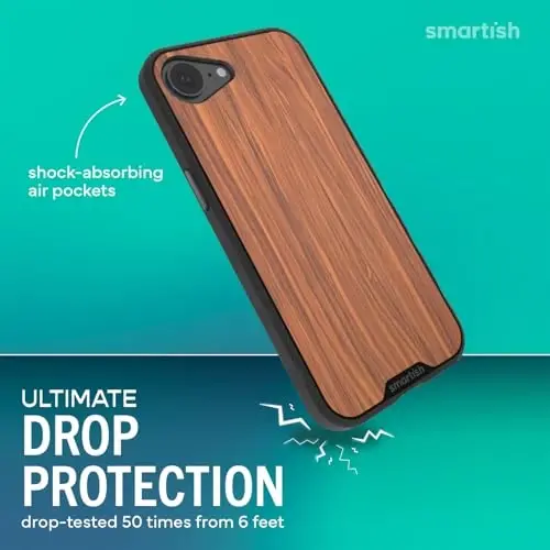 Smartish® iPhone 17e/16e MagSafe Case - Gripmunk Magnetic Slim Case [Lightweight + Protective] Drop Tested Thin Grip Cover with Microfiber Lining for Apple iPhone 17e/16e - Walnut Woods - 2