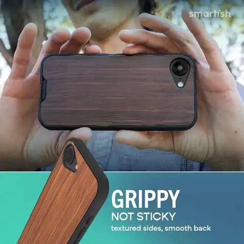 Smartish® iPhone 17e/16e MagSafe Case - Gripmunk Magnetic Slim Case [Lightweight + Protective] Drop Tested Thin Grip Cover with Microfiber Lining for Apple iPhone 17e/16e - Walnut Woods - 4