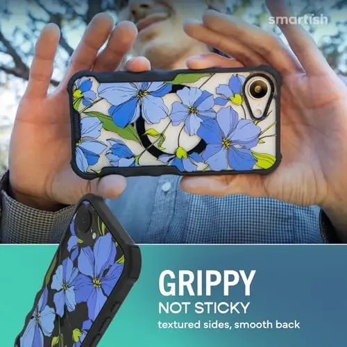 Smartish® iPhone 17e/16e MagSafe Case - Gripzilla Protective Magnetic Case for Men [Rugged + Tough] Military Grade Heavy Duty Grip Armor - Drop Tested for iPhone 17e/16e - Blue Blossoms - 4