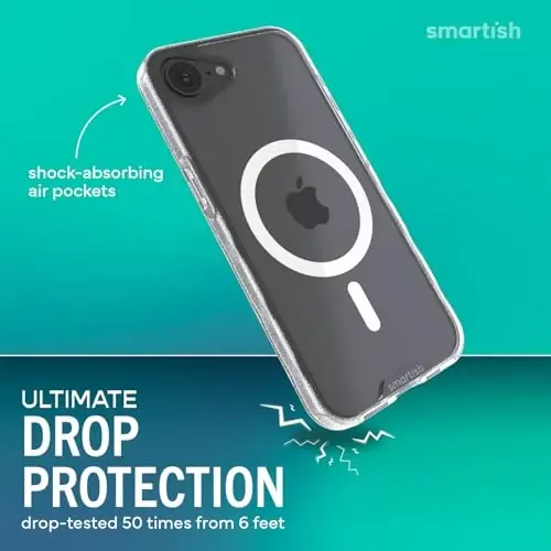 Smartish® iPhone 17e/16e MagSafe Clear Case - Gripmunk Magnetic Slim Case [Lightweight + Protective] Anti-Yellowing Thin Grip Clear Cover for Apple iPhone 17e/16e - Clearly Clear - 3