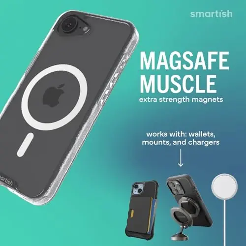 Smartish® iPhone 17e/16e MagSafe Clear Case - Gripmunk Magnetic Slim Case [Lightweight + Protective] Anti-Yellowing Thin Grip Clear Cover for Apple iPhone 17e/16e - Clearly Clear - 4