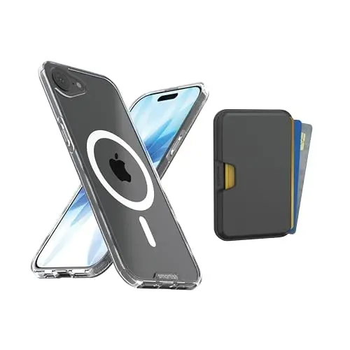 Smartish® iPhone 17e/16e MagSafe Clear Case + MagSafe Wallet - Magnetic Slim Case - Anti-Yellow Thin Grip Cover + Detachable Wallet - Magnetic Card Holder for Apple iPhone 17e/16e - Clearly Clear 