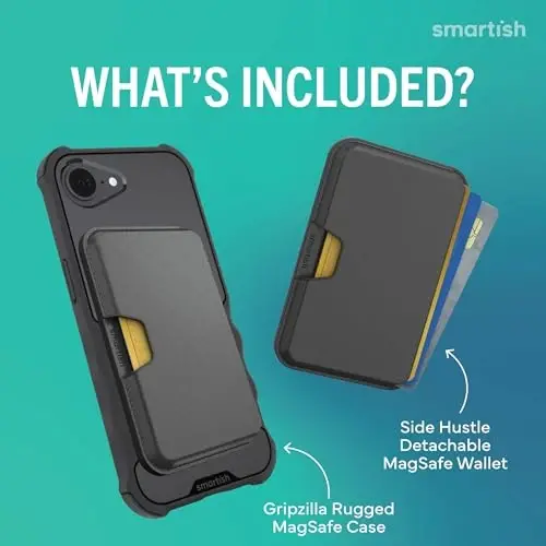 Smartish® iPhone 17e/16e Magnetic Case with MagSafe Wallet - Gripzilla - Magsafe Compatible Armor Grip Cover + Detachable Magnetic Credit Card Holder - Black Tie Affair 