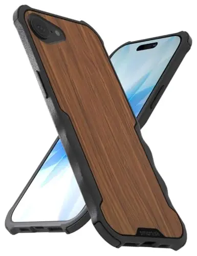Smartish® iPhone 17e/16e MagSafe gʻilofi - Erkaklar uchun Gripzilla himoyachi magnit gʻilofi [Mustahkam + Bardoshli] Harbiy darajadagi ogʻir yuk uchun moʻljallangan tutqichli zirh - iPhone 17e/16e uchun tushish sinovidan oʻtgan - Walnut Woods - 1