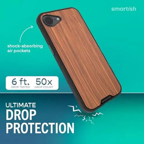 Smartish® iPhone 17e/16e MagSafe G‘ilofi - Gripmunk Magnetic Slim G‘ilofi [Yengil + Himoyalovchi] Apple iPhone 17e/16e uchun mikrofiber astarli, tushish sinovidan o‘tgan yupqa tutqichli g‘ilof - Walnut Woods - SMARTISH (1)