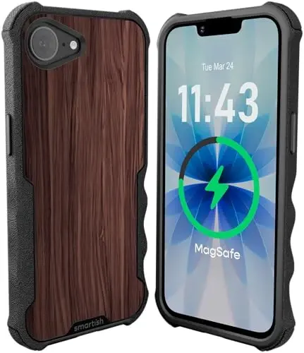 Smartish® iPhone 17e/16e MagSafe Case - Gripzilla Protective Magnetic Case for Men [Rugged + Tough] Military Grade Heavy Duty Grip Armor - Drop Tested for iPhone 17e/16e - Walnut Woods - SMARTISH