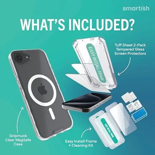 Smartish® iPhone 17e/16e MagSafe Clear Case - Gripmunk Magnetic Slim Case [Lightweight + Protective] Anti-Yellowing Thin Grip Clear Cover for Apple iPhone 17e/16e - Clearly Clear - 2