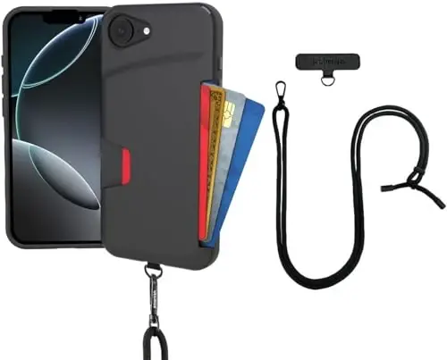 Smartish® iPhone 17e/16e Wallet Case with Crossbody Lanyard Strap - Wallet Slayer Vol. 1 - [Slim + Protective] Credit Card Holder with Universal Detachable Shoulder Neck Strap - Black Tie Affair 