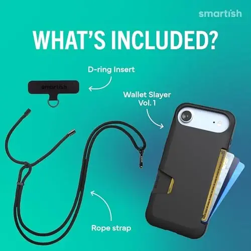 Smartish® iPhone Air Wallet Case + Crossbody Lanyard Strap - [Slim + Protective] Phone Case Credit Card Holder + Universal Detachable Shoulder Neck Strap for Apple iPhone Air - Black Tie Affair - 2