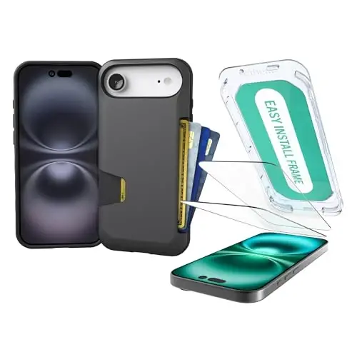 Smartish® iPhone Air Wallet Case + Screen Protector - [Slim + Protective] Phone Case Credit Card Holder + 2-Pack Tempered Glass Screen Protectors for Apple iPhone Air - Black Tie Affair 