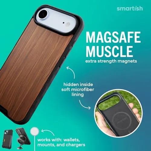 Smartish® iPhone Air MagSafe Case - Чехол Gripmunk Magnetic Slim Case [Легкий + Защитный] Тонкий чехол с микрофиброй для Apple iPhone Air - Ореховое дерево - 3