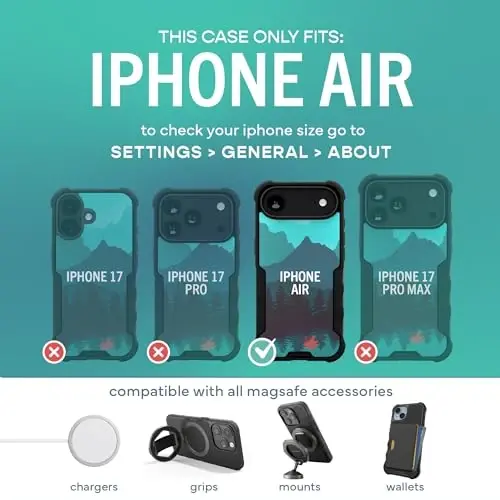 Smartish® iPhone Air MagSafe Case - Gripzilla Protective Magnetic Case for Men [Rugged + Tough] Military Grade Heavy Duty Grip Armor - Drop Tested for iPhone Air - Moving Mountains - 4