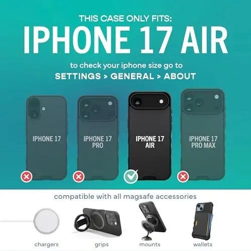 Smartish® iPhone Air MagSafe Case - Gripmunk Magnetic Slim Case [Lightweight + Protective] Thin Grip Cover with Microfiber Lining for Apple iPhone Air - Black Tie Affair - 4