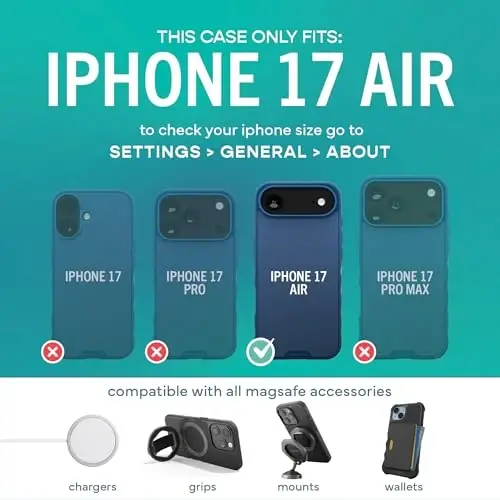 Smartish® iPhone Air MagSafe Case - Gripmunk Magnetic Slim Case [Lightweight + Protective] Thin Grip Cover with Microfiber Lining for Apple iPhone Air - Blues on The Green - 4