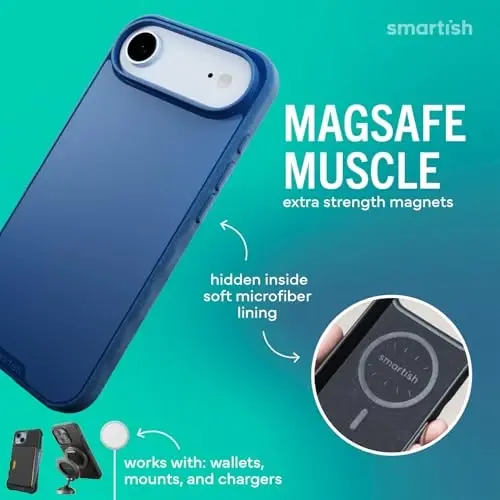 Smartish® iPhone Air MagSafe Case - Gripmunk Magnetic Slim Case [Lightweight + Protective] Thin Grip Cover with Microfiber Lining for Apple iPhone Air - Blues on The Green - 3