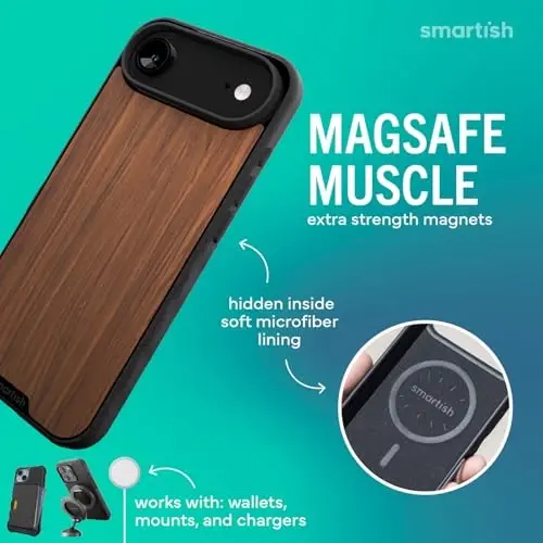 Smartish® iPhone Air MagSafe Case - Gripmunk Magnetic Slim Case [Lightweight + Protective] Thin Grip Cover with Microfiber Lining for Apple iPhone Air - Walnut Woods - 2